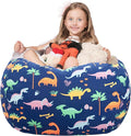 WEKAPO Stuffed Animal Storage Bean Bag Chair Cover for Kids | Stuffable Zipper Beanbag for Organizing Children Plush Toys Large Premium Cotton Canvas (Dinosaur, X-Large)