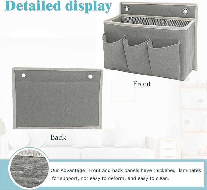 Someteth Wall Hanging Organizer Bag/Hanging Baskets with Large Mesh Compartment & 3 Pockets，Over the Door Hanging Organizer Space Saving Storage for Bedroom,RV Camper, Closet (Gray - 1 Pack)