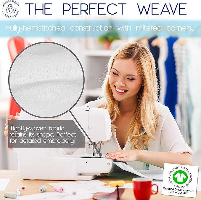 HONEST WEAVE GOTS Certified 100% Organic Flour Sack Cotton Kitchen Hand and Dish Towel Sets - Extra Large 27x27 inches, Fully Hemmed, 12-Pack, Natural Tan