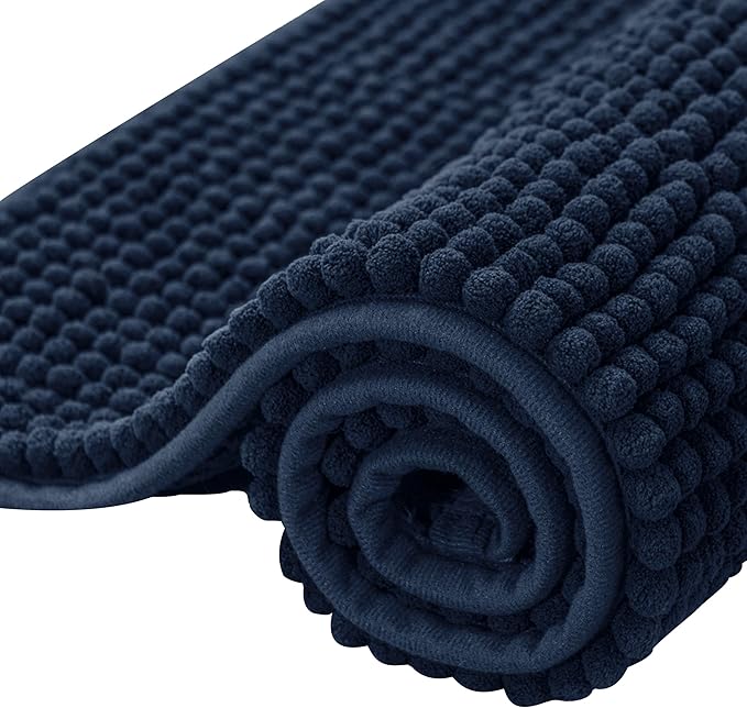 SUBRTEX Bathroom Rugs, 24" x 36" Chenille Bath Rug Soft Short Plush Bath Mat Soft Shower Mat Water Absorbent Shower Mat Quick Dry Machine Washable, Navy