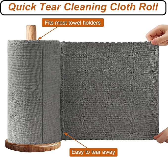 Tigona 80 Pack Microfiber Cleaning Cloth Roll,Lint Free Rags & Tear Away Reusable Towels Washable Scratch,Ultra Absorbent Dish Rags(12" x 12") for Car Kitchen Home Garage-Dark Gray