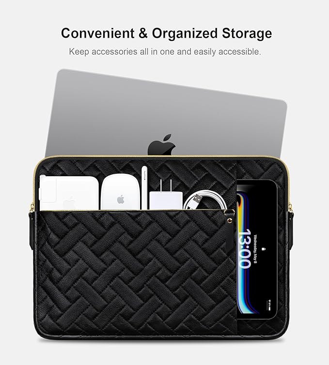 Lacdo Laptop Sleeve Case for 15 inch New MacBook Air M4 A3241 2025, M3 A3114, M2 A2941 2024-2023, 15 inch MacBook Pro A1990 A1707, Dell XPS 15 Plus Computer Bag with Accessory Pocket, Elegant Black