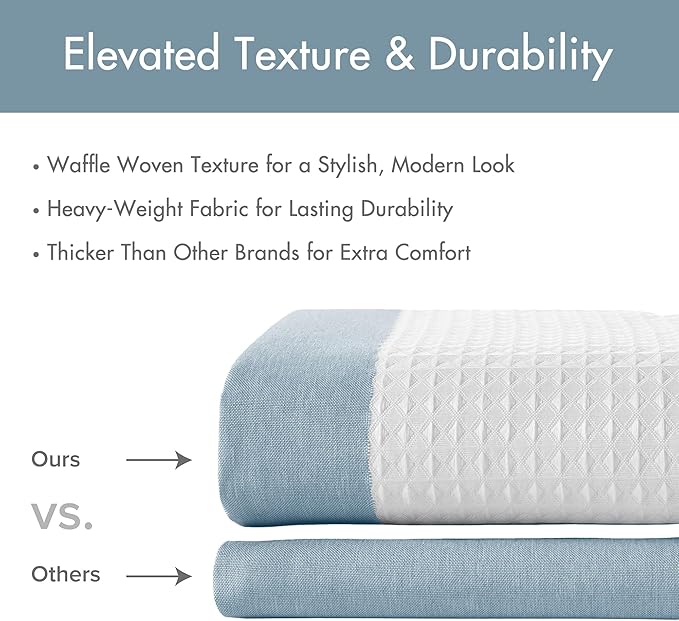Madison Park Shower Curtain Waffle Weave Striped Pieced Design Fabric Shower Curtain Extra Long Premium Spa Quality Modern Shower Curtains for Bathroom Tall 72"x84" Blue