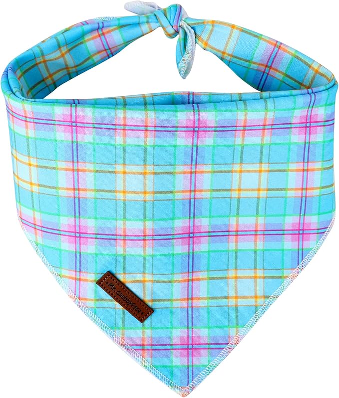 MR. CHUBBYFACE Blue Stripes Striped Dog Bandanas Reversible Triangle Bibs Scarf Accessories for Dogs Cats Pets L