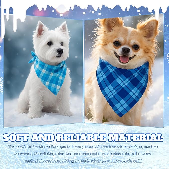 Abbylike 50 Pcs Winter Plaid Dog Bandanas Bulk Blue Bandanas for Dogs Triangle Kerchief Bibs Scarf Set for Pet Winter Costume Photo Props Accessories Pet Shops (19.7 x 13.8 x 13.8 Inch)