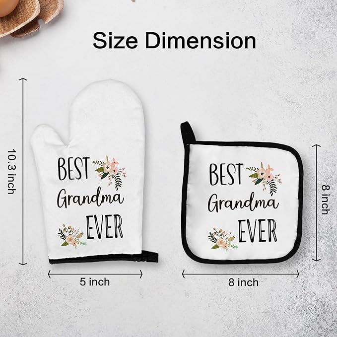 OHSUL Gifts for Grandma Oven Mitts and Pot Holders Sets, Grandma Gifts Kitchen Decor Accessories, Best Grandma Ever Gifts Heat Resistant Oven Gloves Hot Pads for Kitchen Cooking Baking Grilling
