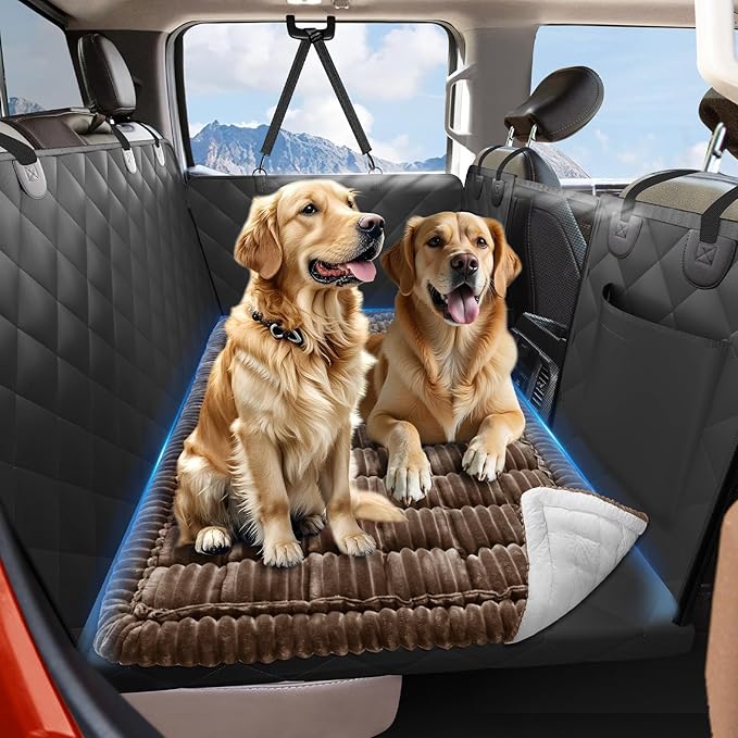 ROUWINNE Dog Bed for Truck Back Seat Non-Slip, Truck Dog Bed Soft and Comfortable, Back Seat Pet Bed Mat for Travel, Pet Car Blanket for Backseat Extender and Seat Covers Brown 59”X27.5”