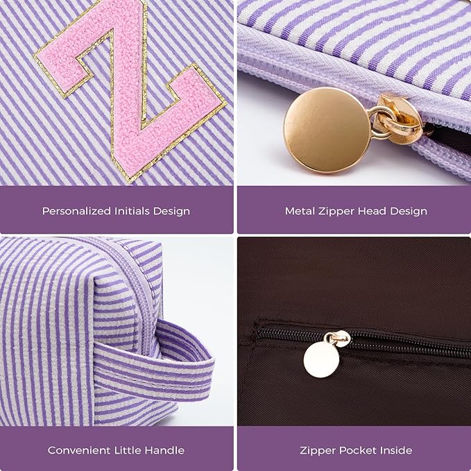 Btffitting Personalized Makeup Bag for Women Girls - Fashion Cosmetic Bag Trendy Travel Toiletry Bag with Initials Letter - Teen Gifts - Lavender,Z