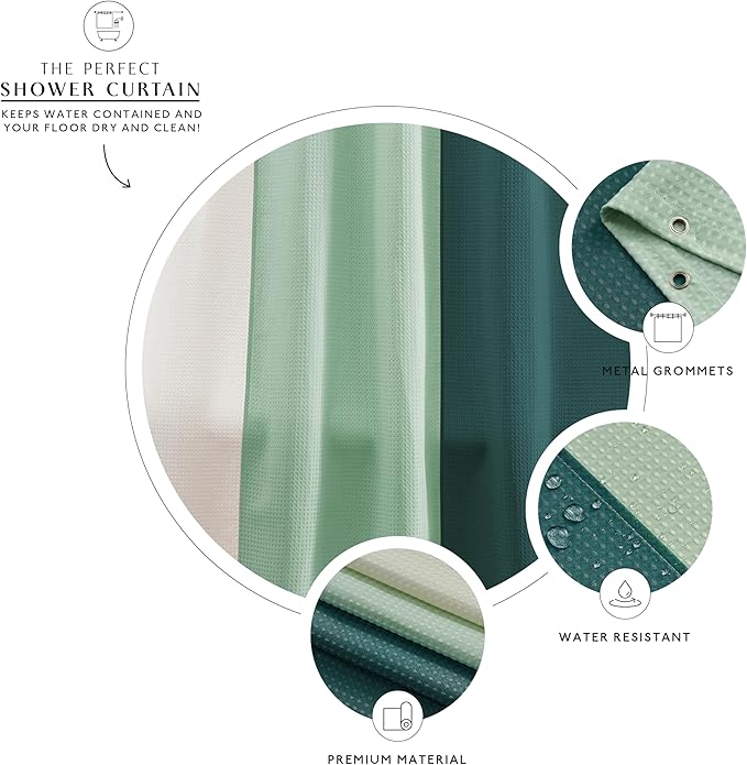 MONDAY MOOSE Colorful Waffle Weave Shower Curtain with Rustproof Metal Grommet Holes for Bathroom, Machine Washable, Hooks Included (72x72 inch, Cream/Dark Teal)