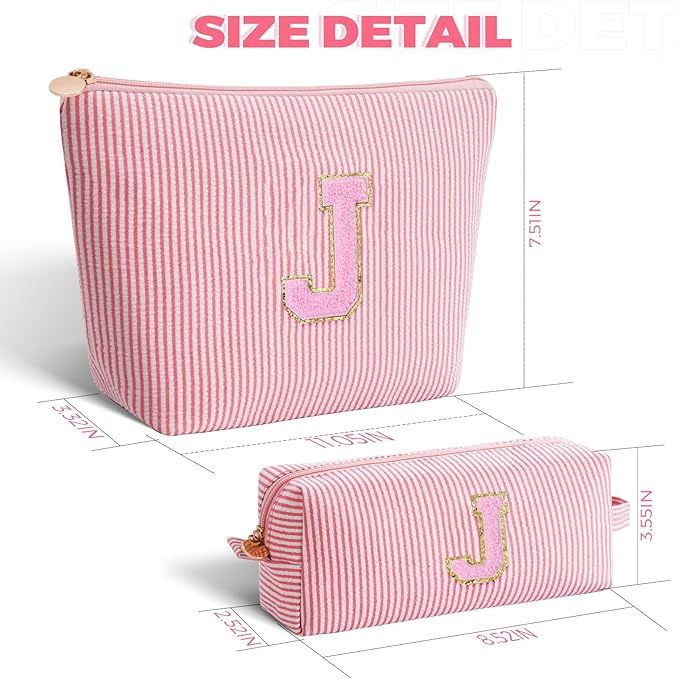 Btffitting Monogrammed Gifts for Women - Cosmetic Bag for Teen,Initial Cute Makeup Bag Set for Women,Trendy Pouch for Niece Sister Friend Female Her,Birthday Gifts for Daughter - Peach,J