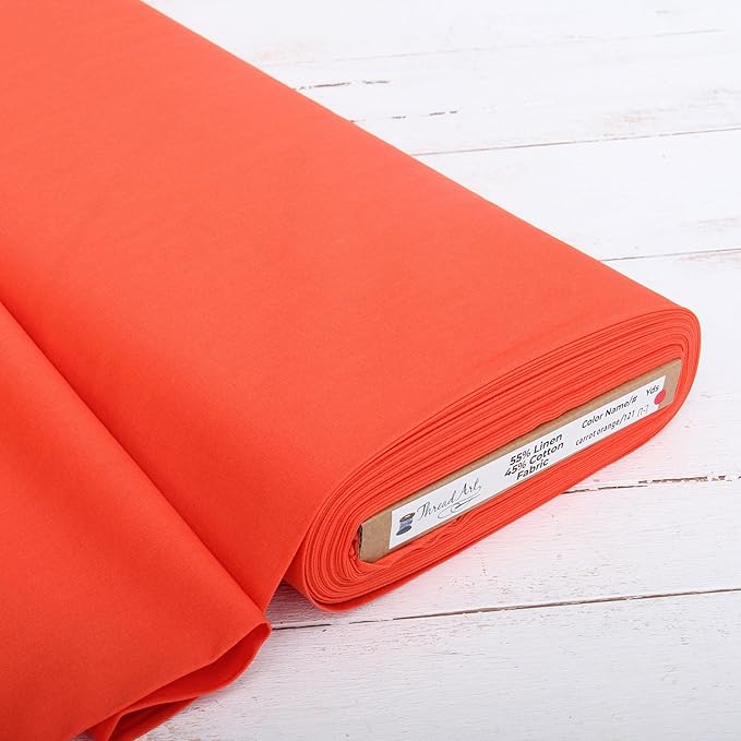 Threadart Linen Fabric by The Yard - Premium Cotton Linen Fabric for Embroidery, Cross Stitch, Apparel, Canvas, Home Décor- 55" Width - Carrot Orange