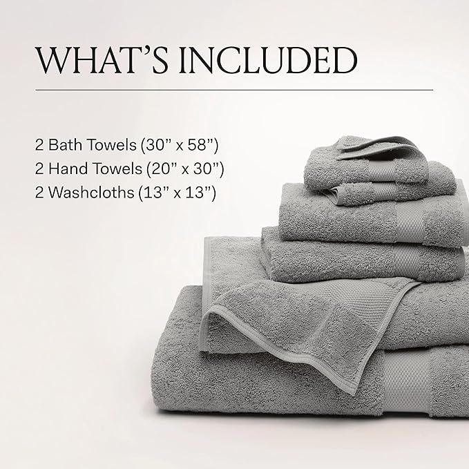BOLL & BRANCH Plush Bath Towel Set - White - 6 Piece - Includes 2 Bath Towels, 2 Hand Towels & 2 Washcloths - 100% Organic Cotton - Ultra Soft & Luxurious - Quick Absorbing