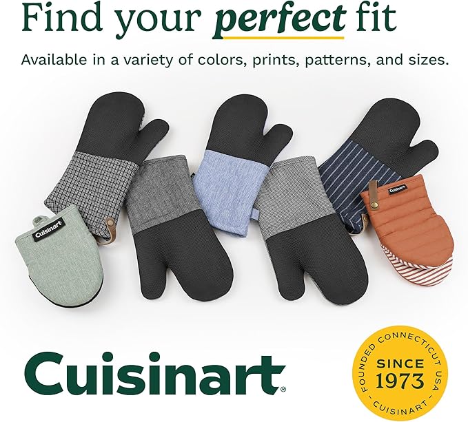 Cuisinart Heritage Kitchen Oven Mitts – Heat-Resistant Mitts for Oven with Non-Slip Neoprene Palm, Long Cuff, and Cotton Filling – Durable Oven Gloves for Cooking, Baking & Grilling (Textured Gray)