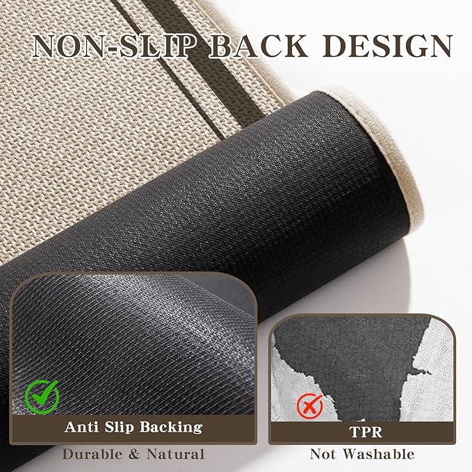 chakme Bathroom Rug Sets 5 Piece, Ultra Thin Bath Mat Absorbent, Non Slip, Machine Washable, Light Beige, 17" x 24" / 17" x 30" / 17" x 59"