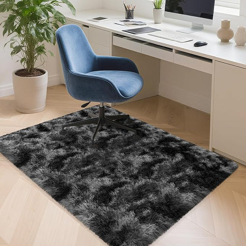 3x5 Dark Grey and Black Shaggy Rug for Bedroom Living Room Soft Fuffly Shag Carpet Plush Gray Area Rug Indoor Furry Kids Play Mat for Girls Boys Room Dorm Nursery Home, Tie Dye