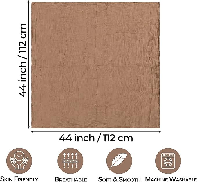 Dreamology Brown Swaddle Blanket,100% Cotton Muslin Swaddle Blankets,2 Pack,Receiving Blanket for Baby Boy & Girl,Soft,Breathable Swaddle Blanket,Large 44 x 44 inch Cotton Blanket | Brown,Acru