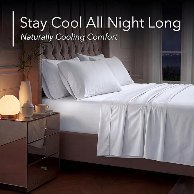 DECOLURE 100% Viscose Derived from Bamboo Sheets Twin Size - Luxury 4 Pc Naturally Cooling Sheets, Ultra Soft Bed Set - Deep 17" Pockets, Durable Double Stitching, Oeko Tex Standard (White)