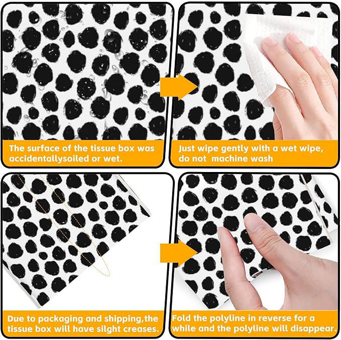 Abstract Black Dots Tissue Box Cover Square,Tissue Box Holder with Belt Bottom,Stylish Leather Napkin Holder for Vanity Countertop,Nightstands,Office Desk,5.2"×5.2"×5.2"