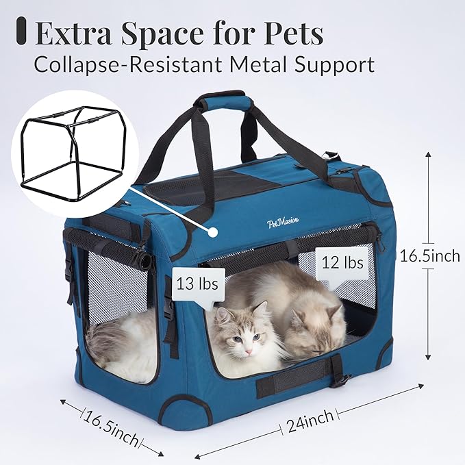 PetMasion Extra Large Cat Carrier for 2 Cats, Soft Pet Car Travel XL Bag for Large Big Cat 20lbs+, for Two Cats Long Trips Ride 24"x16.5"x16.5" with Litter Box
