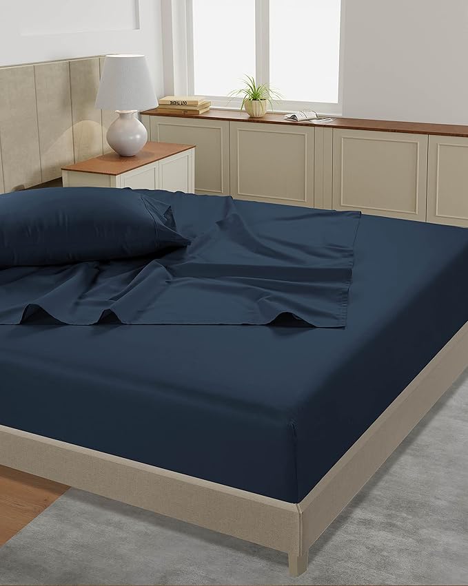 LANE LINEN Split Top King Sheets Sets for Adjustable Bed – 450 Thread Count 100% Cotton, Soft & Cooling Sateen Weave, 15” Deep Pocket Fully Elasticized Fitted Sheet, Premium Bedding, Estate Blue