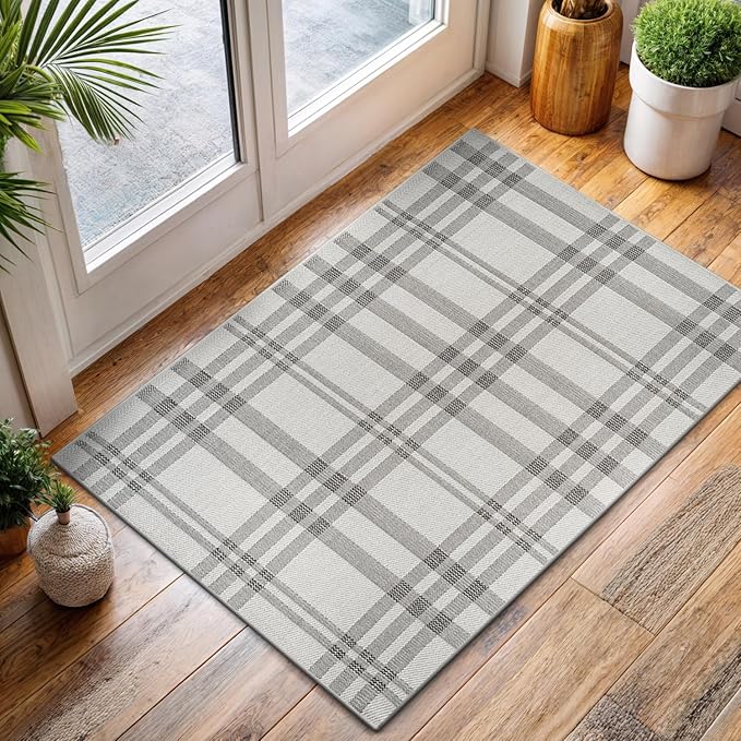 CAMILSON Easy Jute Rug 2x3, Indoor Outdoor Off-White Color Fiber Area Rugs for Entry, Living Room and Kitchen Rug, Checkred Boho Woven Design, Easy-Cleaning, Washable Outside Carpet (2 x 3)