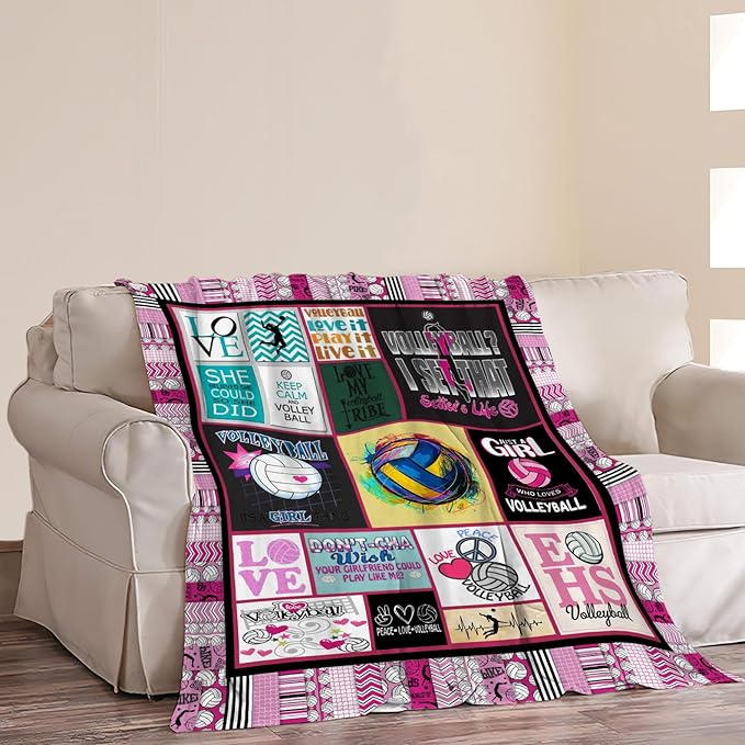Volleyball Blanket Volleyball Throw Blanket Soft Fleece Flannel Bedding Sports Gifts for Women Girls Lovers Adults Stuff Plush for Couch Sofa Bed Room Decor 60"X80"