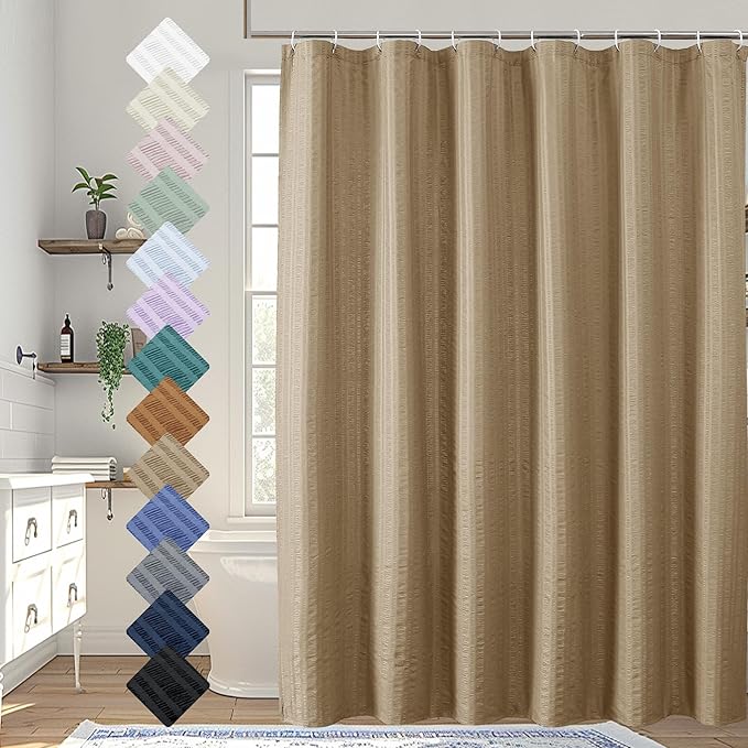 Aiyufeng Taupe Shower Curtain for Bathroom, Embossed Textured Fabric Shower Curtain for Bathroom - Soft Cloth & Hotel Spa, Machine Washable, 72X72, Taupe