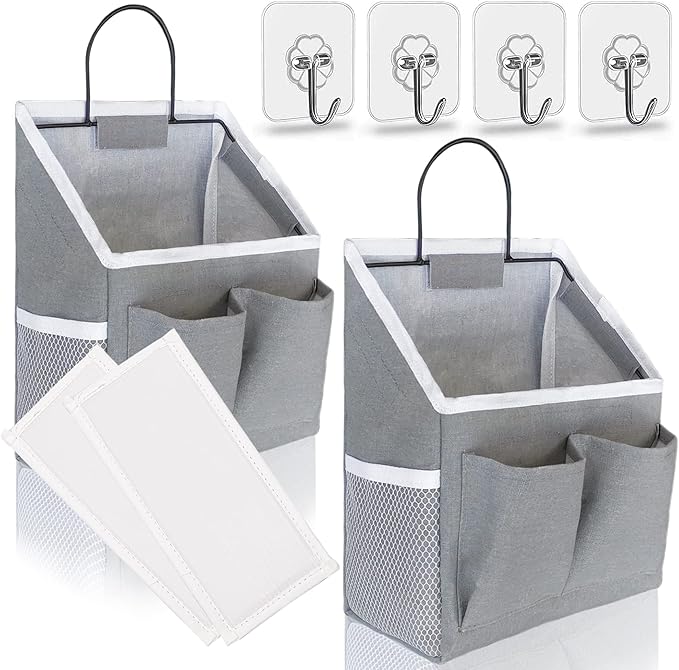 Kanrichu 2pcs Wall Hanging Baskets for Organizing, Wall Hanging Storage Bag as Over the Door Organizer, Wall File Organizer, Rv Storage and Organization. For Bedroom, Office, Camper (Gray)