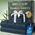 DECOLURE 100% Viscose Derived from Bamboo Sheets California King Size - Luxury 6 Pc Naturally Cooling Sheets, Ultra Soft Bed Set - Deep 17" Pockets, Double Stitching, Oeko Tex Standard (Navy Blue)