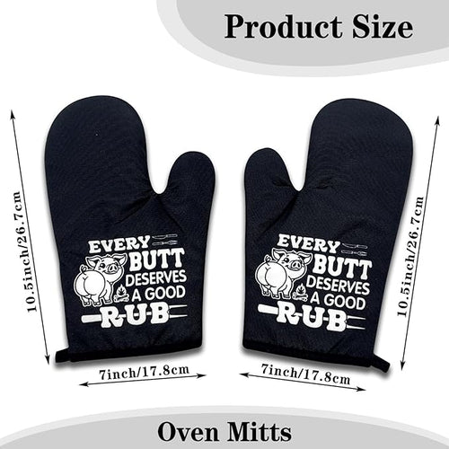 2 Pack Funny BBQ Oven Mitts for Men, Pig Pork BBQ Heat Resistant Silicone Non-Slip Mitts, Christmas Birthday Gifts for Dad Husband, Humor Kitchen Gifts for Men Chef Friend Pig Pork Lovers