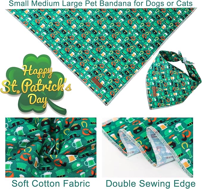 UP URARA PUP St. Patrick's Dog Bandana, Shamrock Triangle Bid Scarf for Small Medium Dog, Cotton Pet Kerchief for Girl Boy Dogs or Cats, Cute Spring Dog Bandana, Puppy Green Dog Bandana