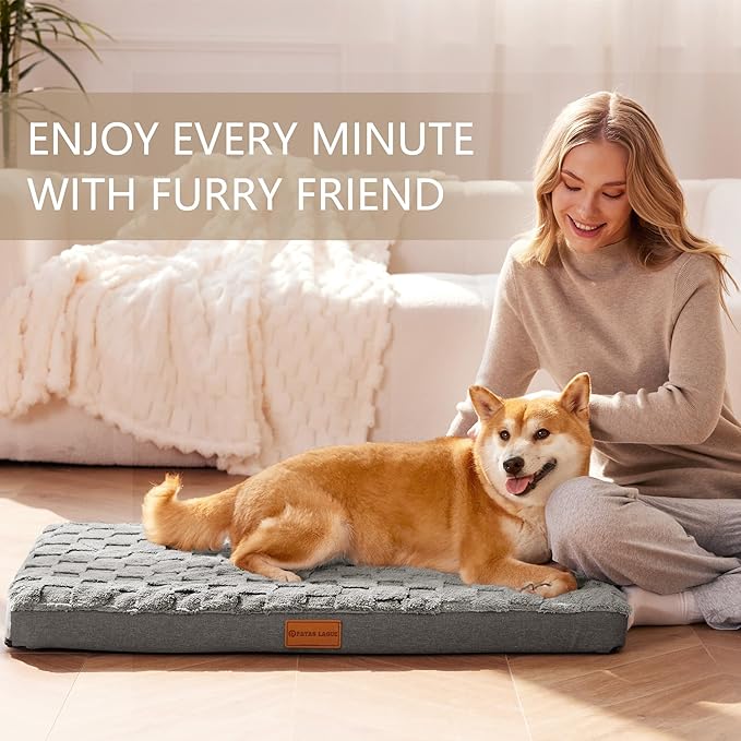 Patas Lague Orthopedic Jumbo Dog Bed for Extra Large Dogs 56''X40'', Waterproof Soft Warm Comfortable Egg Crate Foam Jumbo Pet Beds Mat with Removable Washable Cover and Nonskid Bottom, Grey