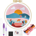 ERKOON Punch Needle Kit Adults Beginners, DIY Easy Landscapes Embroidery Set for Starter Art Craft, Needling Punch Project with Patterns, Tools, Yarns, Hoop, Instruction (Summer)