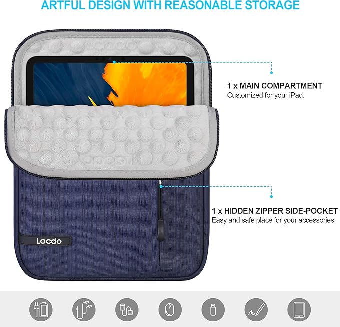 Lacdo Tablet Sleeve Case for 13 inch New iPad Pro M5 M4 2025-2024, 13 inch New iPad Air M3 M2, 12.9" iPad Pro 6 5 4 3 2022-2018 with Magic Keyboard and Smart Keyboard Folio Protective Bag, Blue