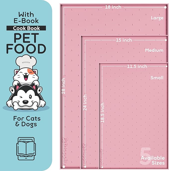 PetHappily Dog Food Mat - Raised Edges Dogs Mat for Food and Water Prevent Spill, Waterproof Cat Food Mats Protect Floors, Easy Clean Dog Bowl Mats for Food and Water, Silicone Pet Food Tray