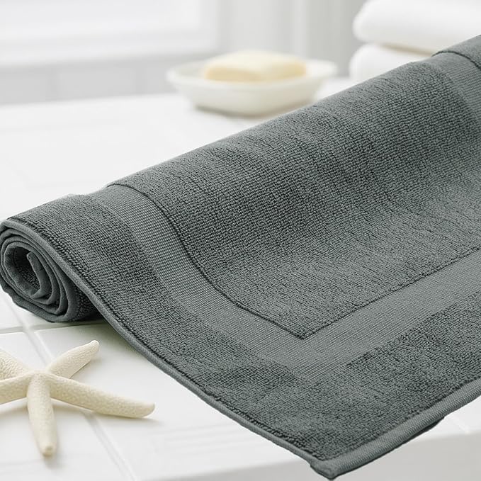 RIVERSIDE Bath Mat Set of 2 - Gray Bath Mats 21x34 Inches, Not a Bathroom Rug, 100% Ring Spun Cotton, Super Soft & Highly Absorbent Bathroom Floor Mats