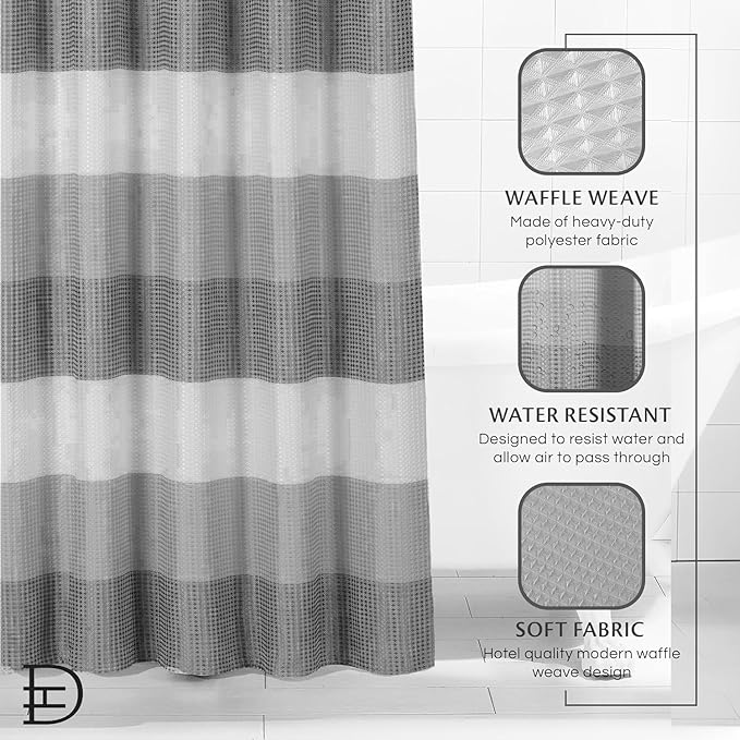 Dainty Home | Smoke Grey Ombre Waffle Weave Shower Curtain - 70" x 72" - Water Resistant Polyester Blend Fabric Shower Curtain - The Best Gradient Design Washable Waffle Shower Curtain
