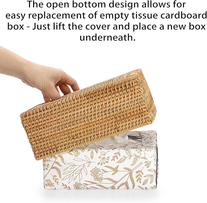 Sumnacon Tissue Box Cover Rectangle Tissue Box Rattan Tissue Box Holder,Wicker Decorative Tissue Holder for Bathroom Toilet Living Room Kitchen Office Table Desk, Yellow
