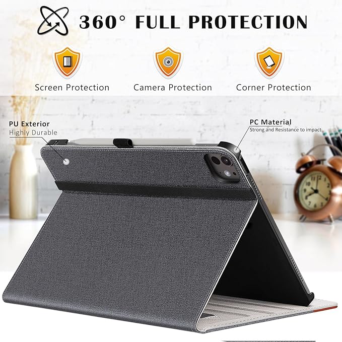 ZtotopCases for New iPad Pro 11 Inch Case 2024 (M4), Premium PU Leather Smart Cover with Auto Wake/Sleep,Multiple View Angles with Hand Strap and Pocket for iPad Pro 11 5th Gen,Denimblack