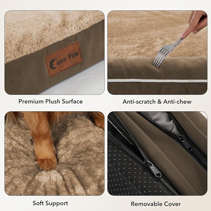 Casa Paw Orthopedic Dog Beds for Large Sized Dogs, Waterproof Egg Crate Foam Large Dog Couch Beds with Comfy Bolster 36x27Inch, Washable Pet Beds with Removable Cover and Nonskid Bottom, Brown