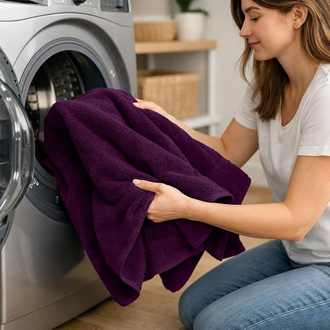 RIVERSIDE Pack of 8 Towels Set, 2 Large Bath, 2 Hand, 4 Face Washcloths, 100% Cotton Hotel Quality, Super Soft, Quick Dry, Highly Absorbent Perfect for Bathroom, Purple Passion