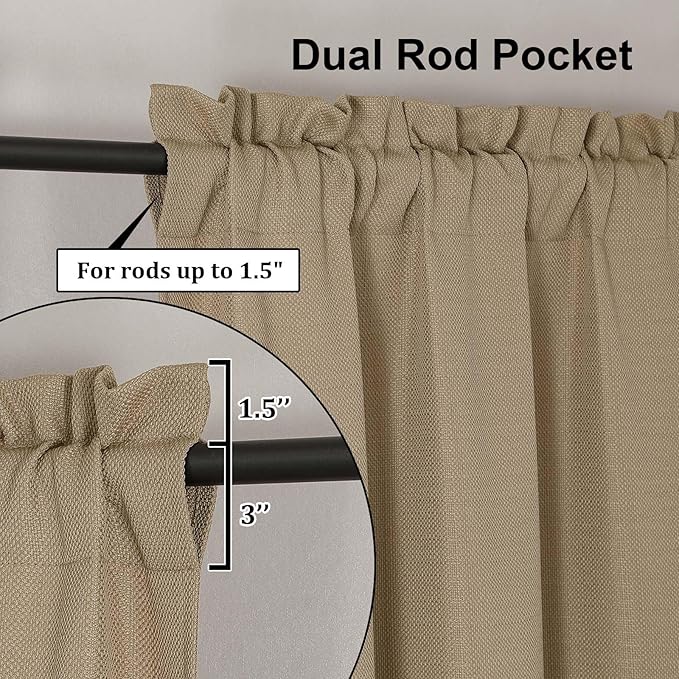 Lecloud Bessie Camel Curtains 72 Inches Long 2 Pcs, Rod Pockets Light Filtering Faux Linen Textured Living Room Curtains for Bedroom Decor, Window Drapes for Dining Room, Each Panel 40" W x 72" L