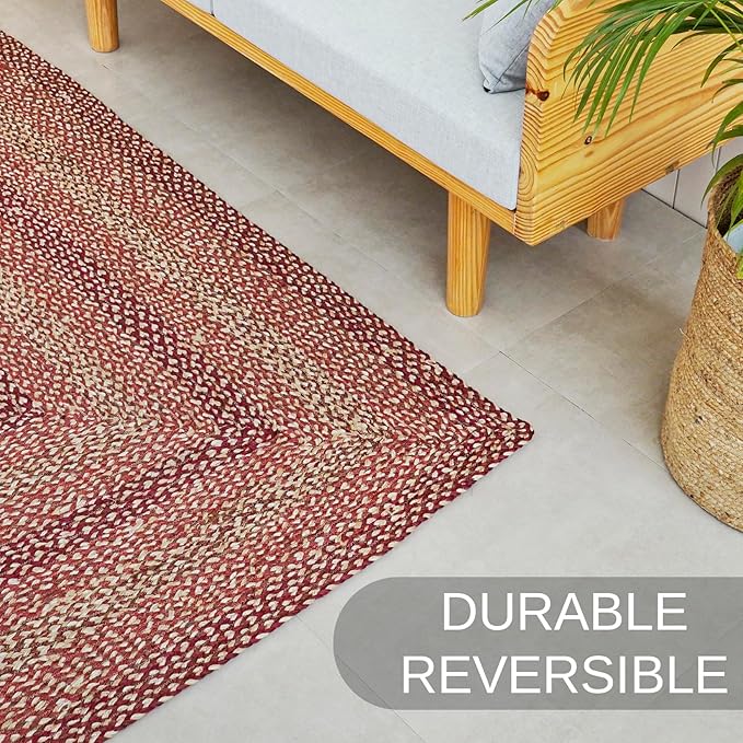 Traditional Jute Braided Rug, Rustic Country Décor for Kitchen, Living Room, Dining Room, Bedroom, Bloom, 11'X14'