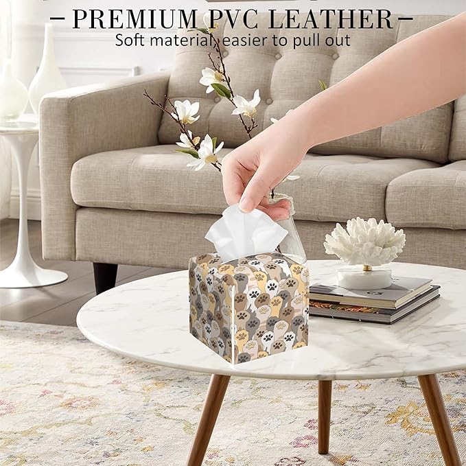POIUBLE Cute Cat Paws Tissue Box Cover Leather Tissue Box Holder Square Facial Paper Organizer Dispenser for Bathroom Kitchen Bedroom Vanity Countertop Night Stands