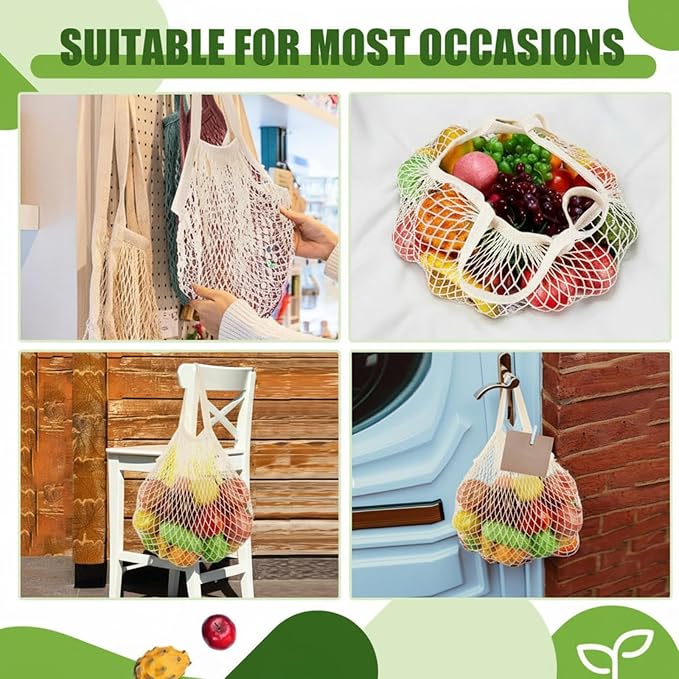SATINIOR 8/16 Pcs Large Cotton Mesh Grocery Bags 16x16x12 Inch Reusable Cotton String Shopping Bag Beige Produce Container