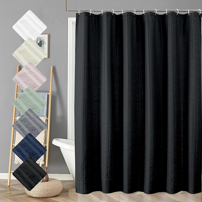 Aiyufeng Moga Black Shower Curtain - 3D Embossed Cloth Shower Curtain for Bathroom, Hotel Luxury Black Bathroom Curtains, Machine Washable, Standard Size 72Wx78H