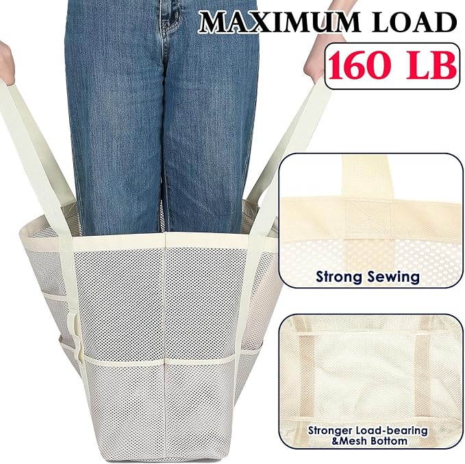 Fammart Mesh Beach Bag, Large Beach Tote with Zipper Pocket for Family Pool Bag for Toys & Vacation Essentials