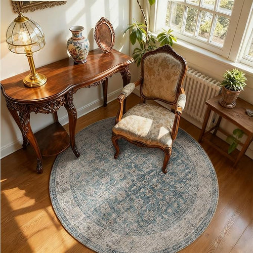 4x4 Round Living Room Rug: Washable Bedroom Rug Stain Resistant Boho Rug Non Slip Low Pile Small Carpet for Bedroom Kitchen Entryway Living Room Bedside Office Dorm Kids Room Entrance