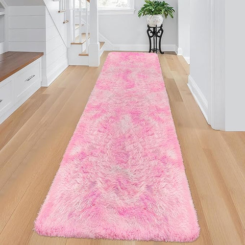 2x8 Pink Fuzzy Rug Runner for Bedroom Girls, Pink Shag Rug for Girls Room Bedside Living Room Hallway Plush Fuffy Carpet Runner for Kids Room Nursery Home