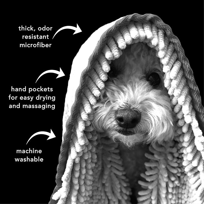 PRIDE AND GROOM The Towel – Thick, Soft, Super Absorbent Microfiber Towel for Dogs & Pets That is Quick Drying, Holds 7 Times its Weight in Water and Has Dual Pockets for Your Hands